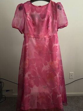 SHEIN Pink Floral Puff Sleeve Maxi Dress